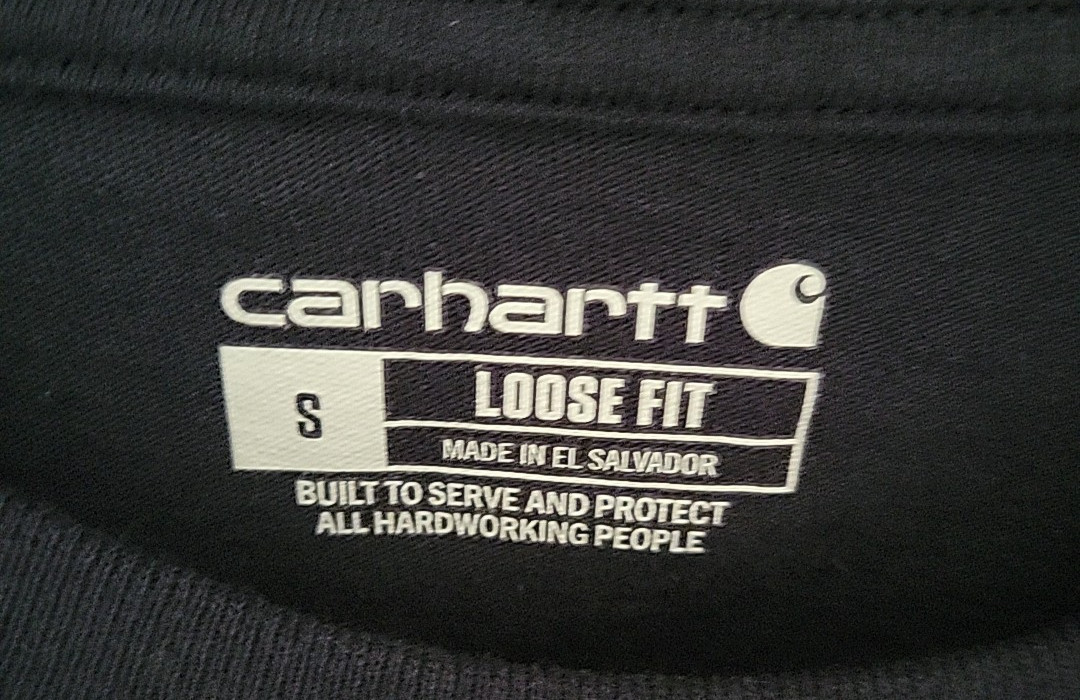 Carhartt Mens Loose Fit Heavyweight Tshirt Size S Navy Blue Long Sleeve Logo