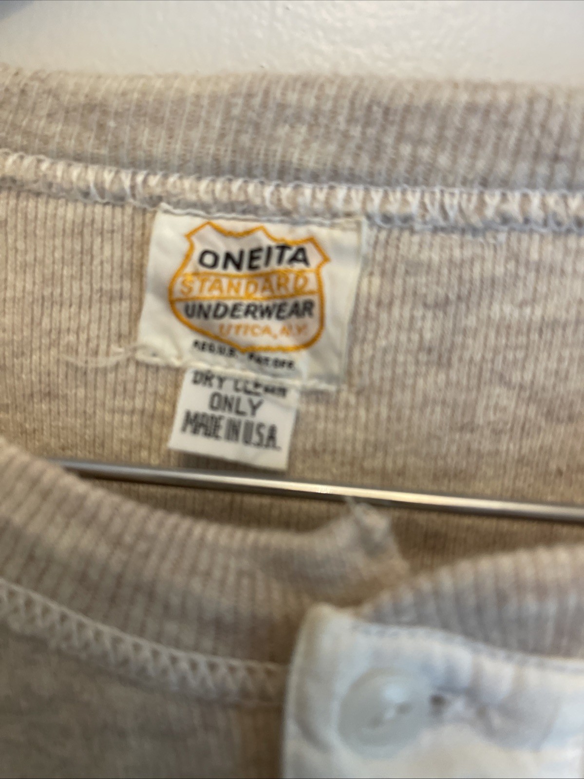 Vintage 1930s Oneita Standard Underwear Long Sleeve Wool Henley M 30s