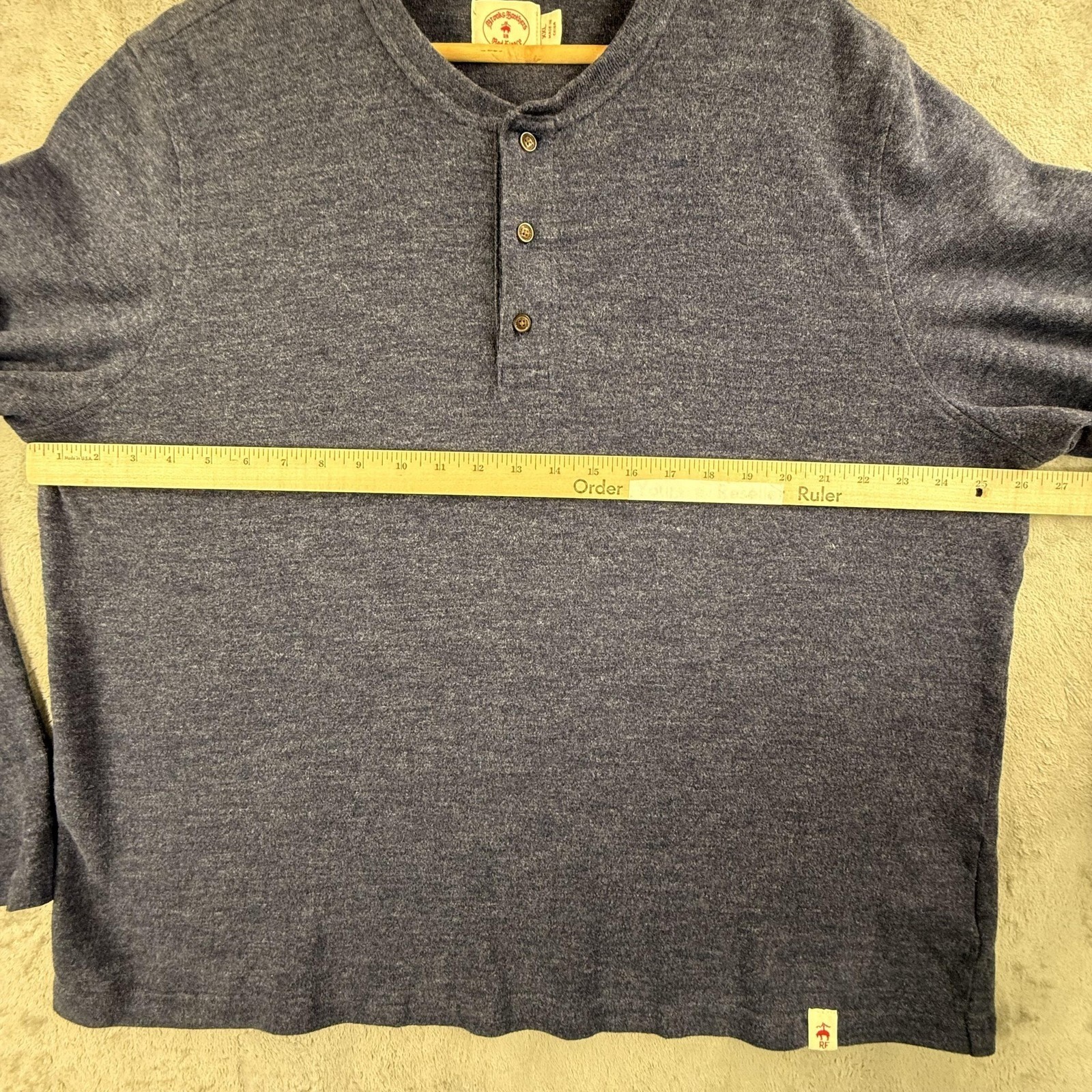 Brooks Brothers Red Fleece Shirt Mens 2XL Blue Henley Long Sleeve Knit Heather