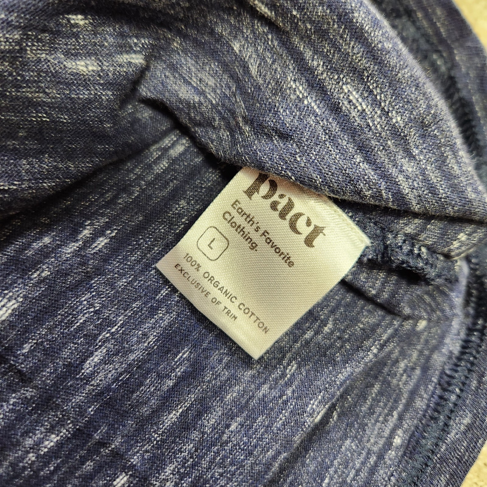 Pact Clothing Shirt Men Large 100% Organic Cotton Heather Blue Natural Fiber