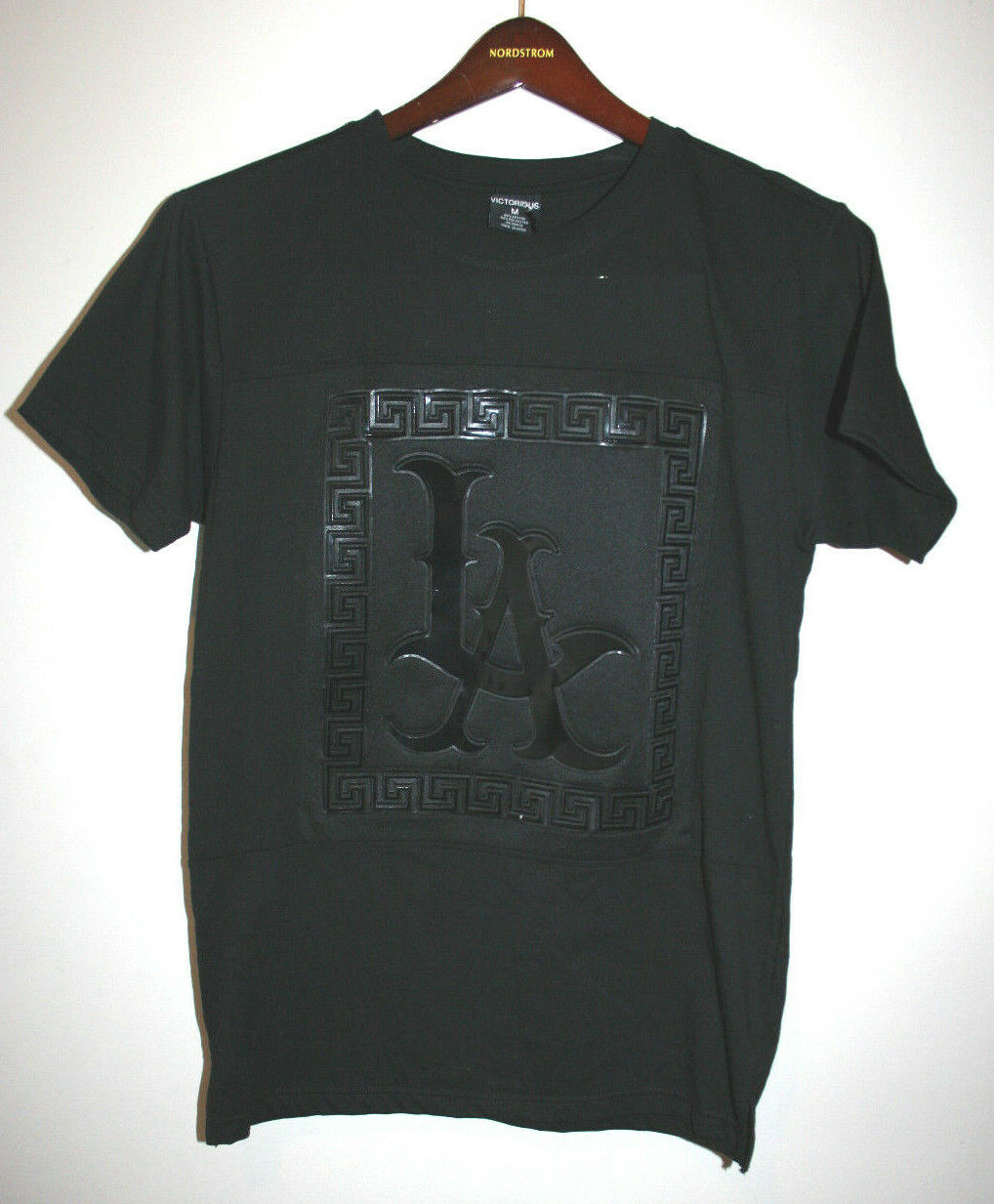 NEW Mens VICTORIOUS Black Glossy LA Los Angeles Med M Short Sleeve Shirt NWT $59