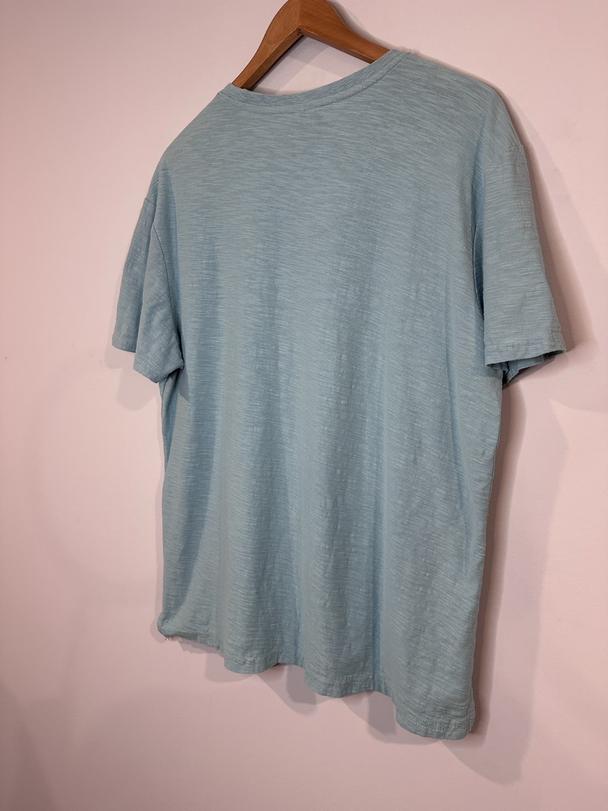 Quicksilver Logo T-Shirt Blue Pocket Tee Surf Skate Size Large Y2K Chambray