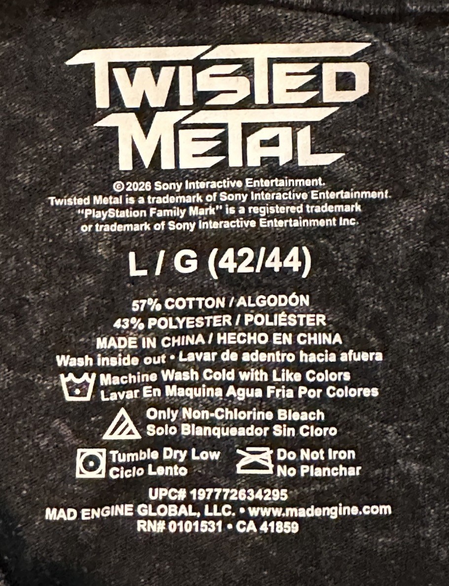 Twisted Metal PlayStation Graphic T‑Shirt Large Black Mineral Wash Flaming Clown