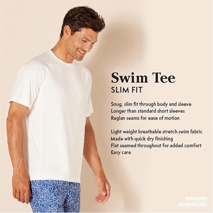 Amazon Essentials Men’s Slim-Fit Short-Sleeve Quick-Dry UPF 50 Swim Tee Gray XXL