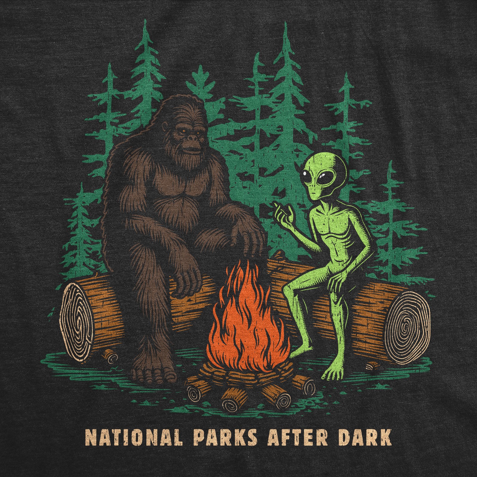 Mens Funny T Shirts After Dark Sarcastic Bigfoot Alien Graphic