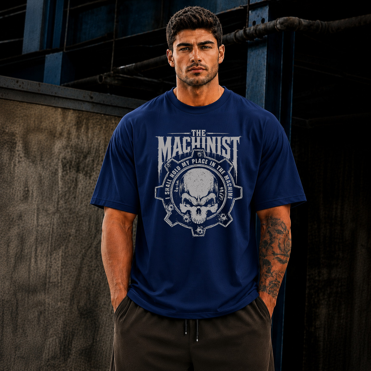 Machinist Vintage Skull Graphic Tee Gothic Streetwear Gym Fitness Cotton T-Shirt
