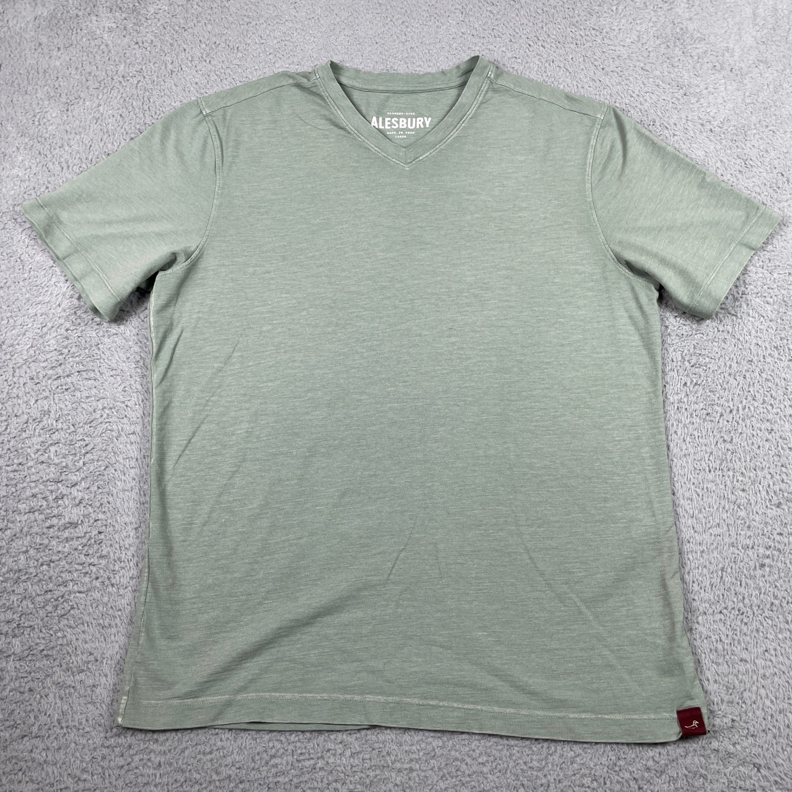 Alesbury Garment-Dyed V-Neck T-Shirt Mens Large Green Slub Short Sleeve Tee