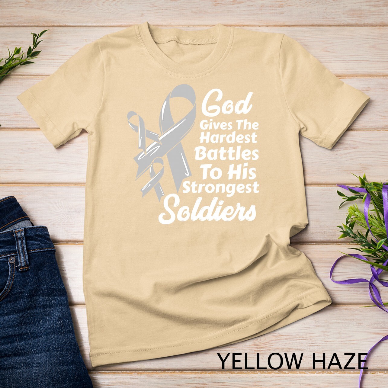 Brain Cancer Awareness Ribbon Fight Chemo Faith Soldiers God Unisex T-shirt
