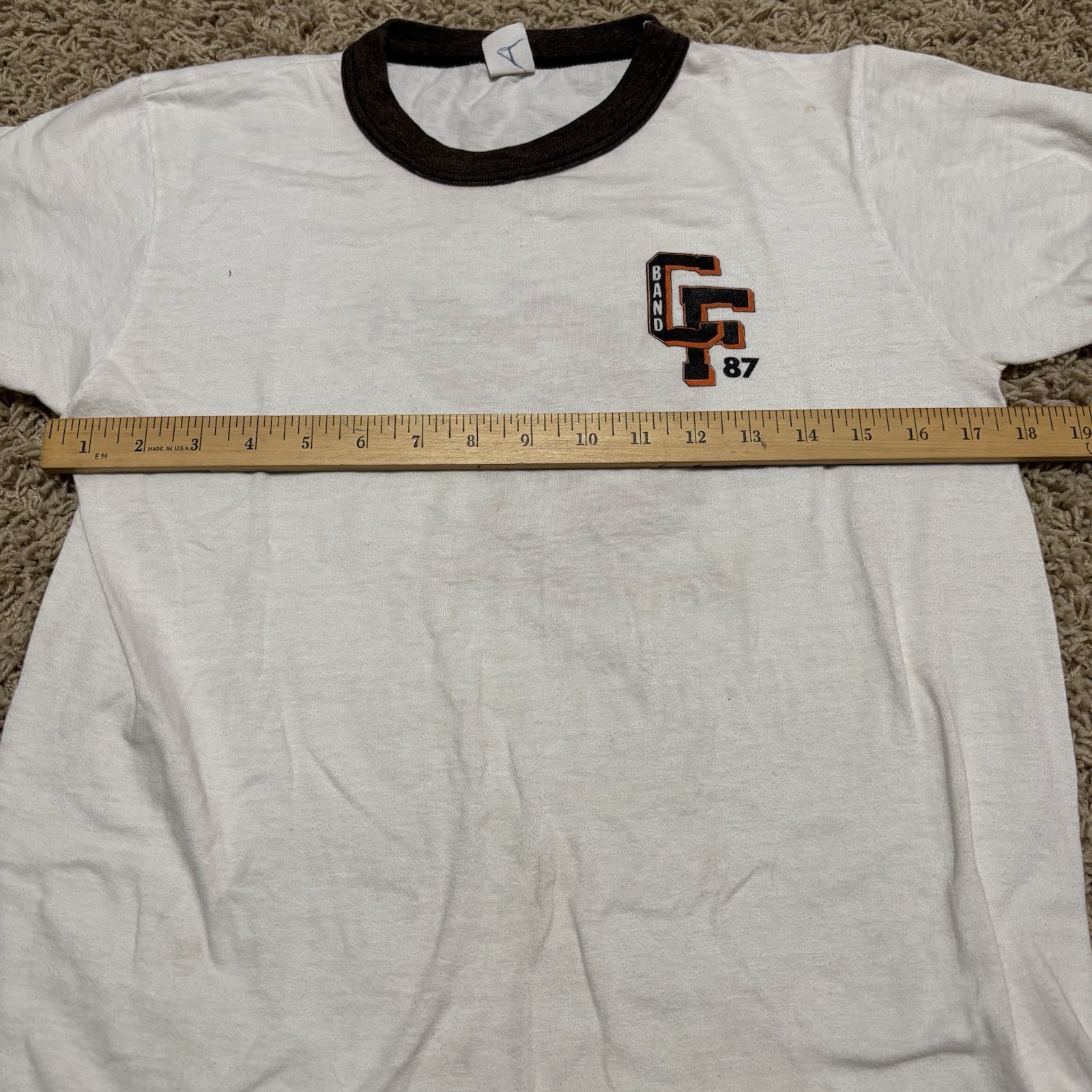 Vintage 80s Made In USA CF Band Ringer T Shirt Size L White Single Stitch Tiger