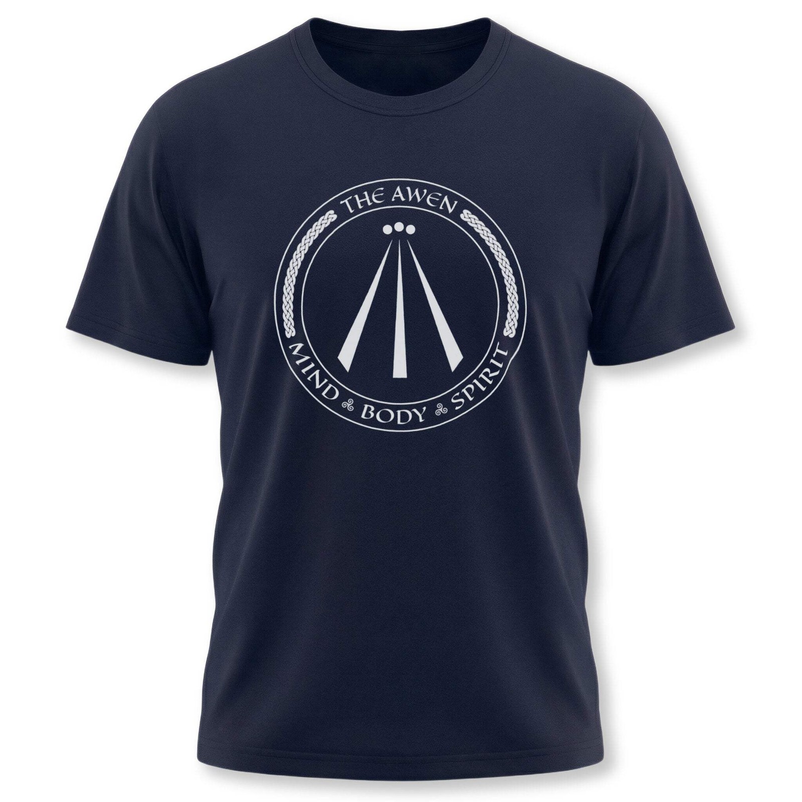 Awen Symbol Graphic with Mind Body Spirit Text T-Shirt | Celtic Unisex Tee