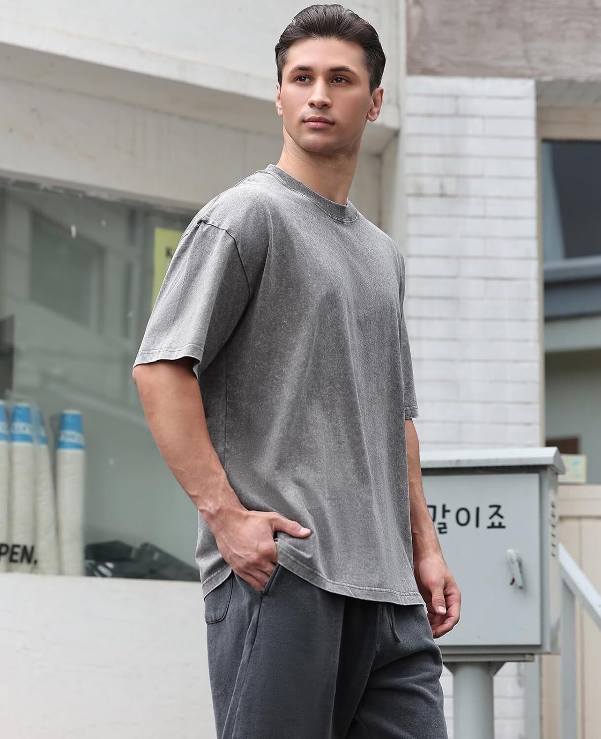 Men’s Vintage Washed Oversized T Shirt Loose Fit 100% Cotton Short Sleeve Tee