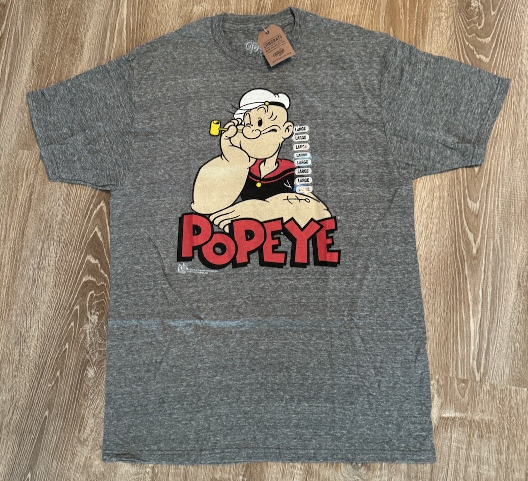 Popeye The Sailorman Tee Luv Gray Short Sleeve Tee Shirt T-Shirt Large