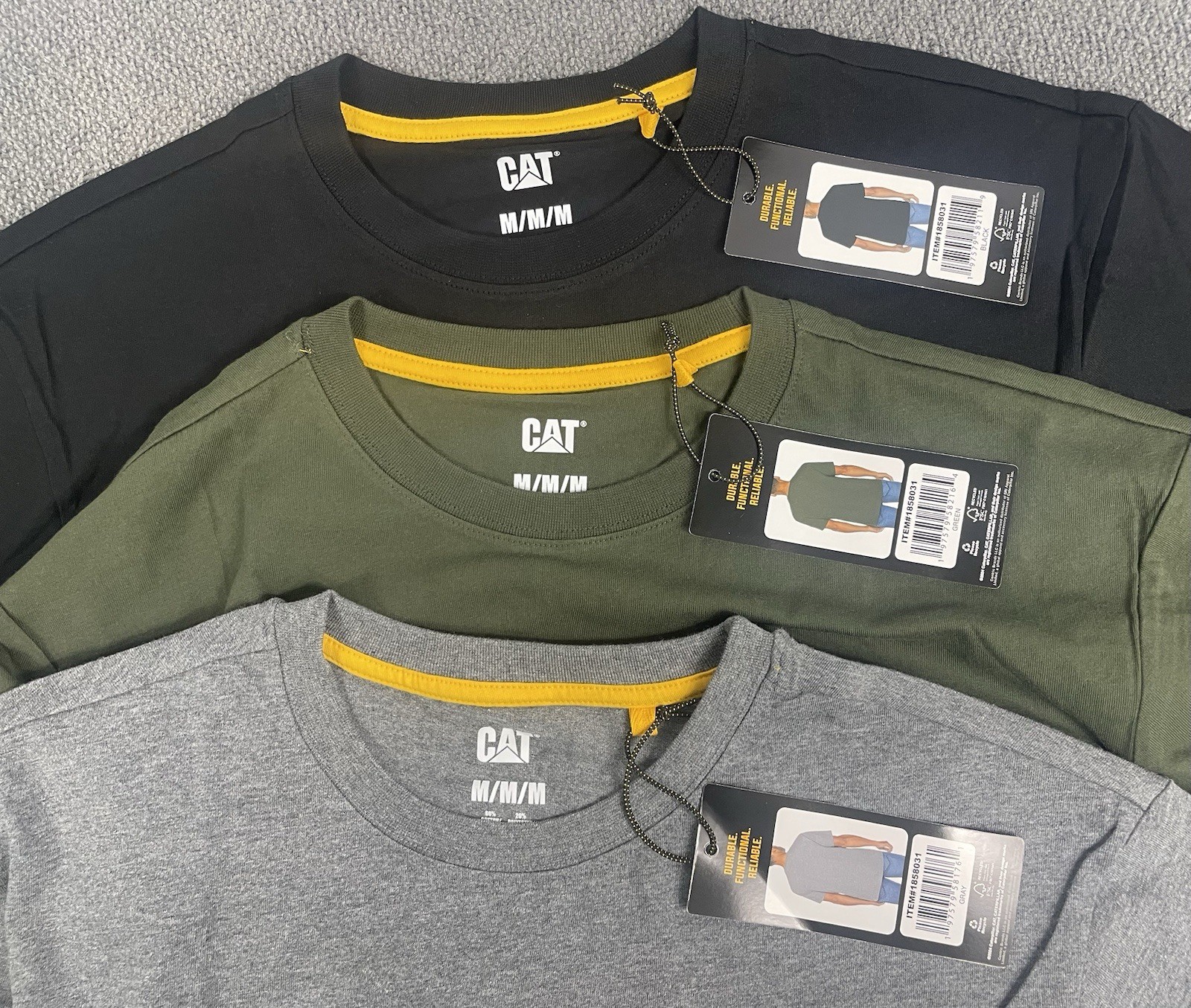CAT Men’s Pocket Tee Lot of 3 Black, Green & Gray Pick Your Size NWT
