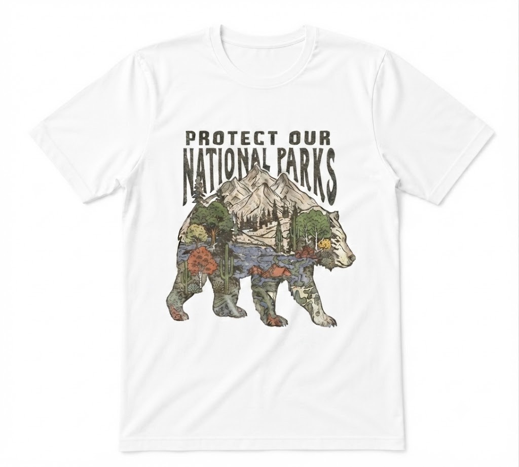 National Parks Bear Wildlife Conservation Mountain Forest White T-shirt