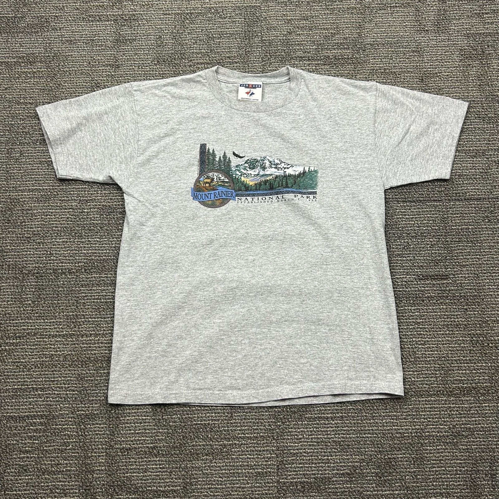 Vintage 90s Mount Rainier National Park Jerzees Graphic Tee – Youth Large
