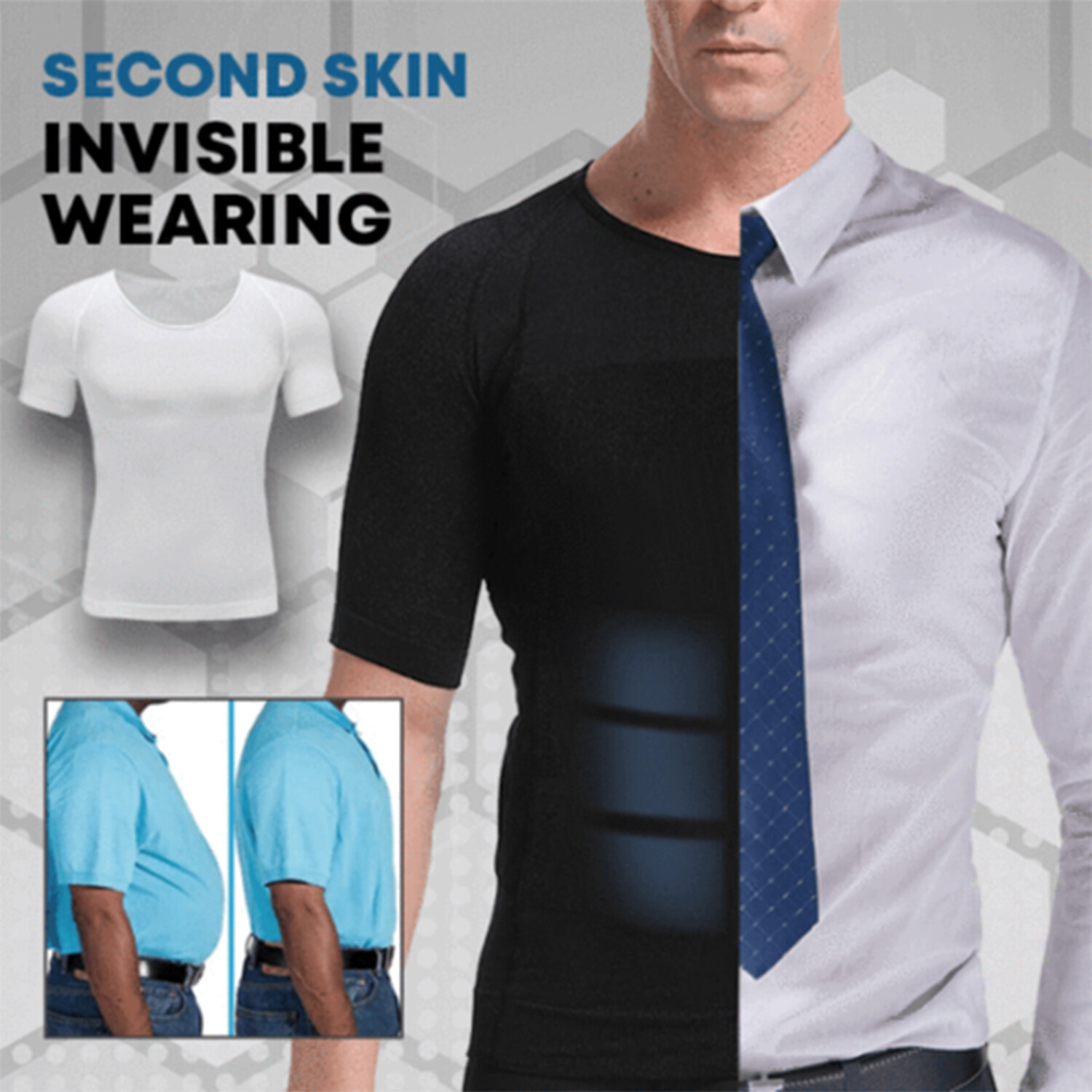 SecondSkin Men’s Shaper Cooling T-Shirt Compression Shirt Slimming Shapewear US