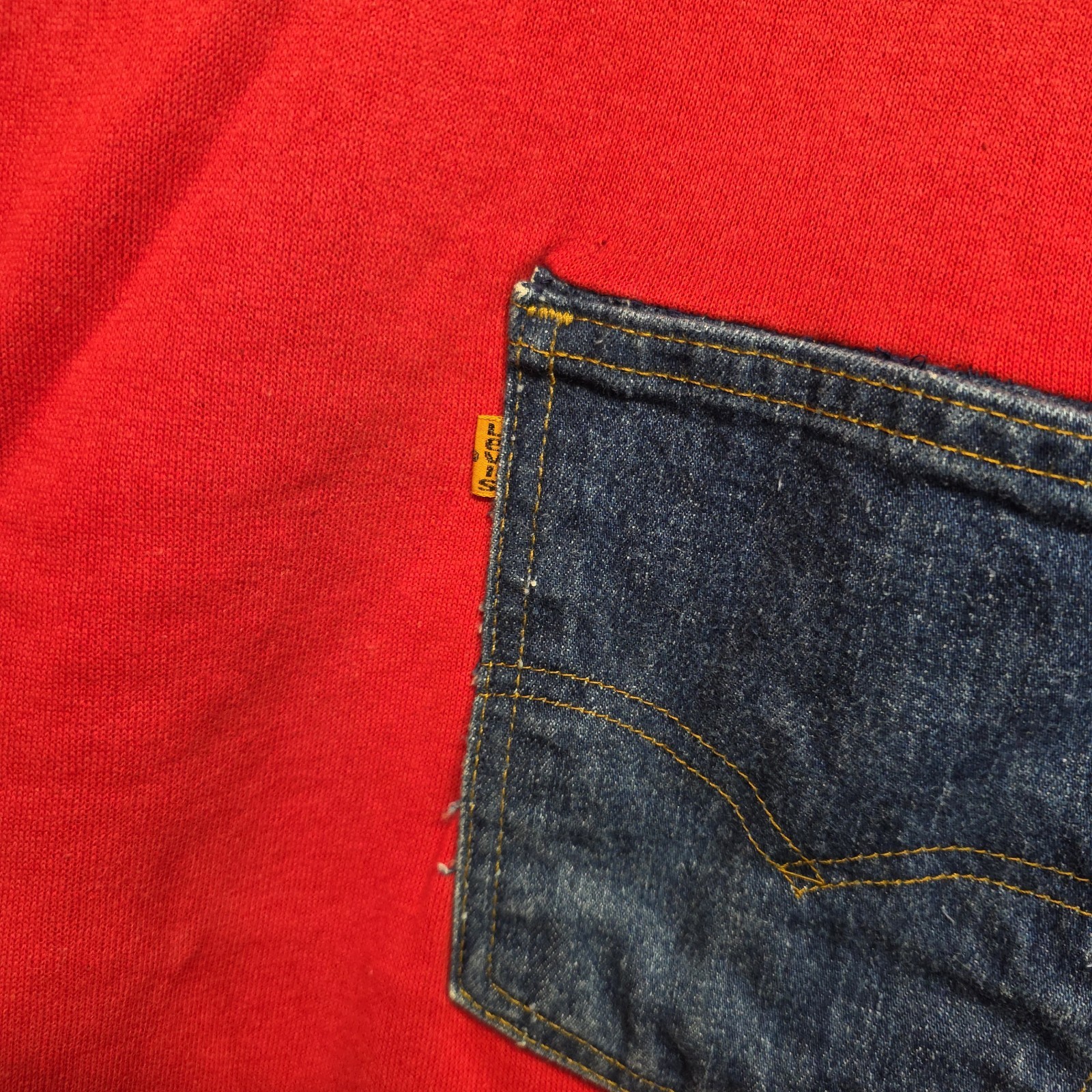 Vtg Tee Shirt Homemade Altered Denim Jean Brands WesternRed Blue Size L
