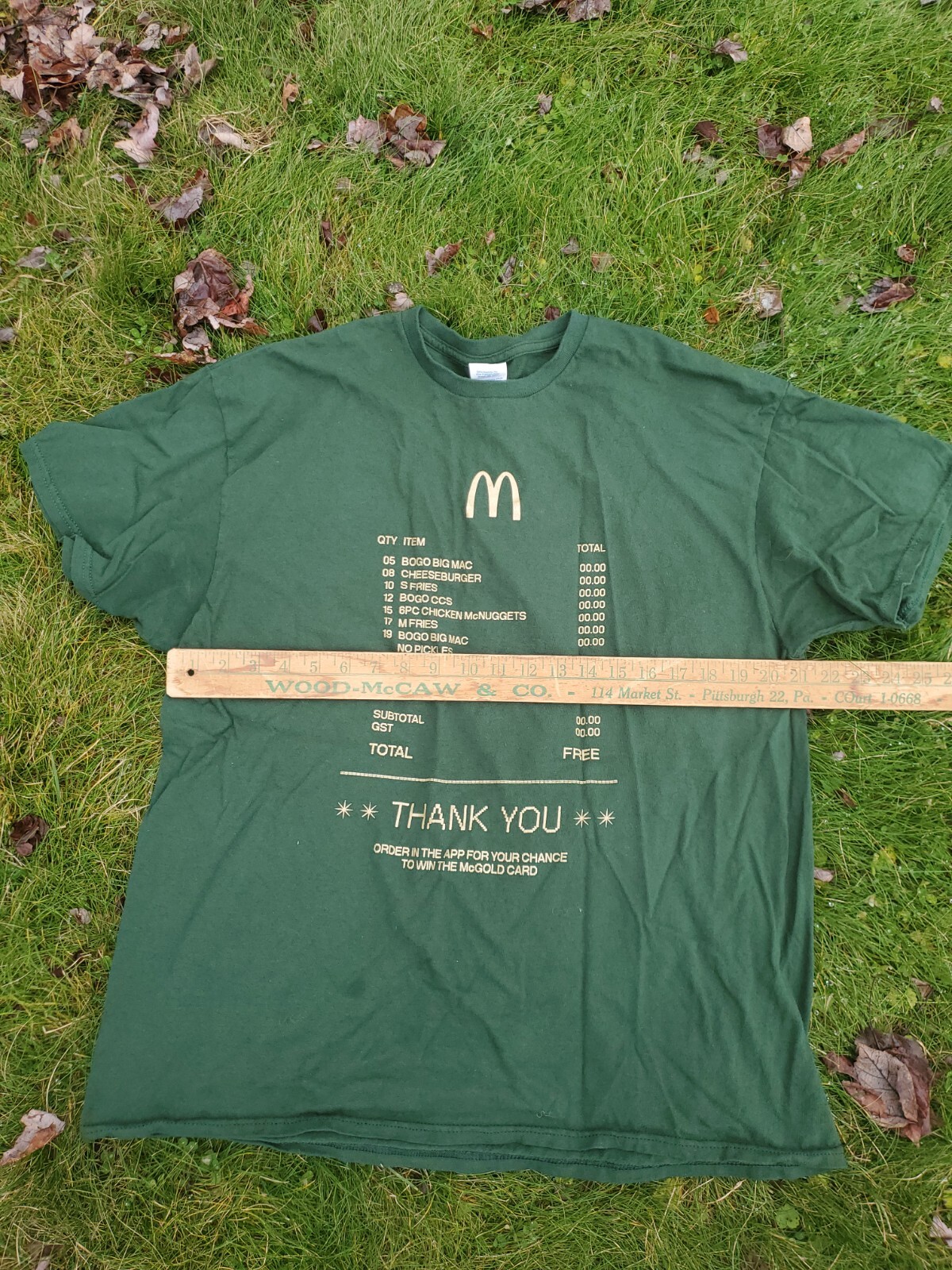 McDonald’s McGold Card Receipt Thank You Green Crew T-Shirt Men’s XL