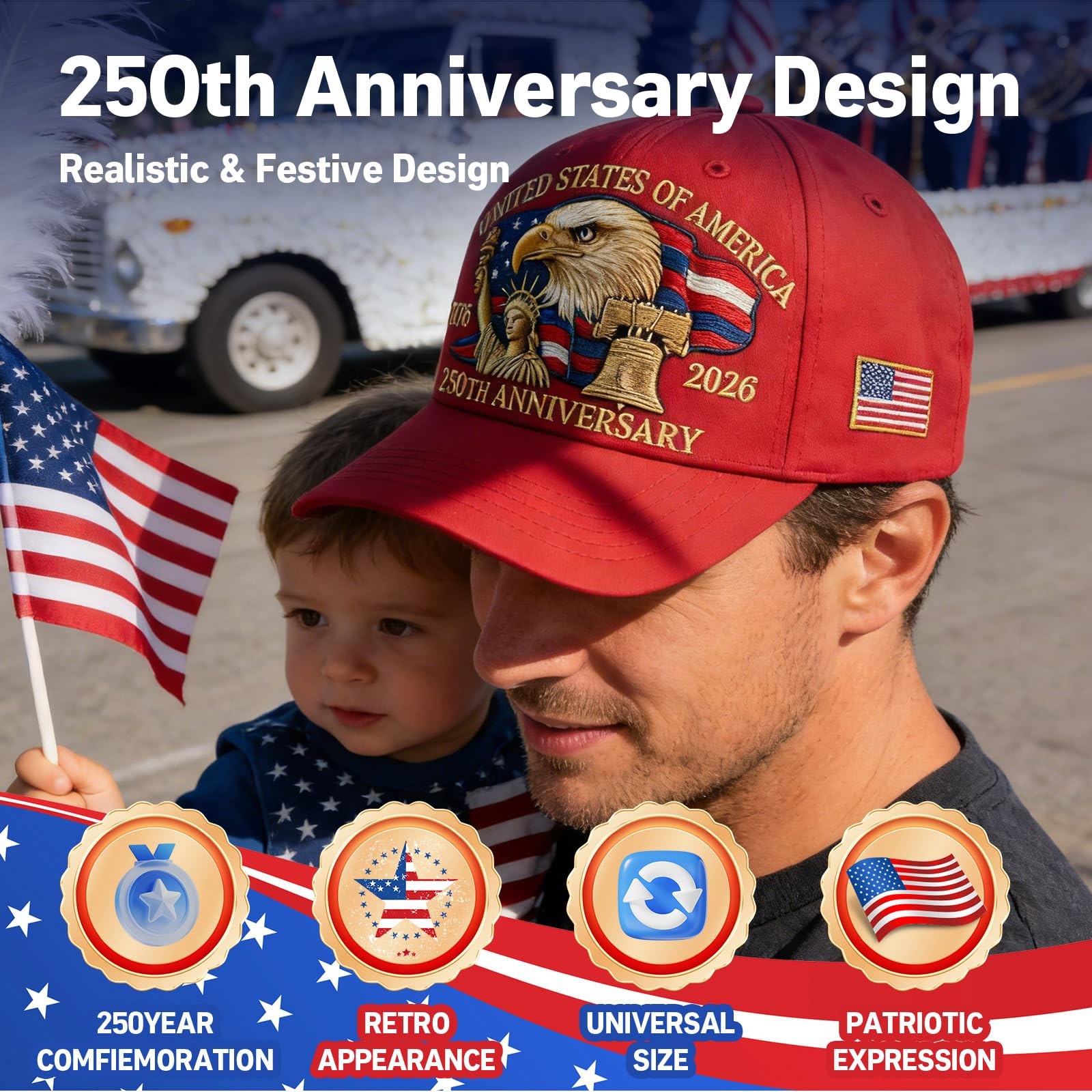 250th Anniversary USA Hat Adjustable United States 250th Anniversary Hat Ret…