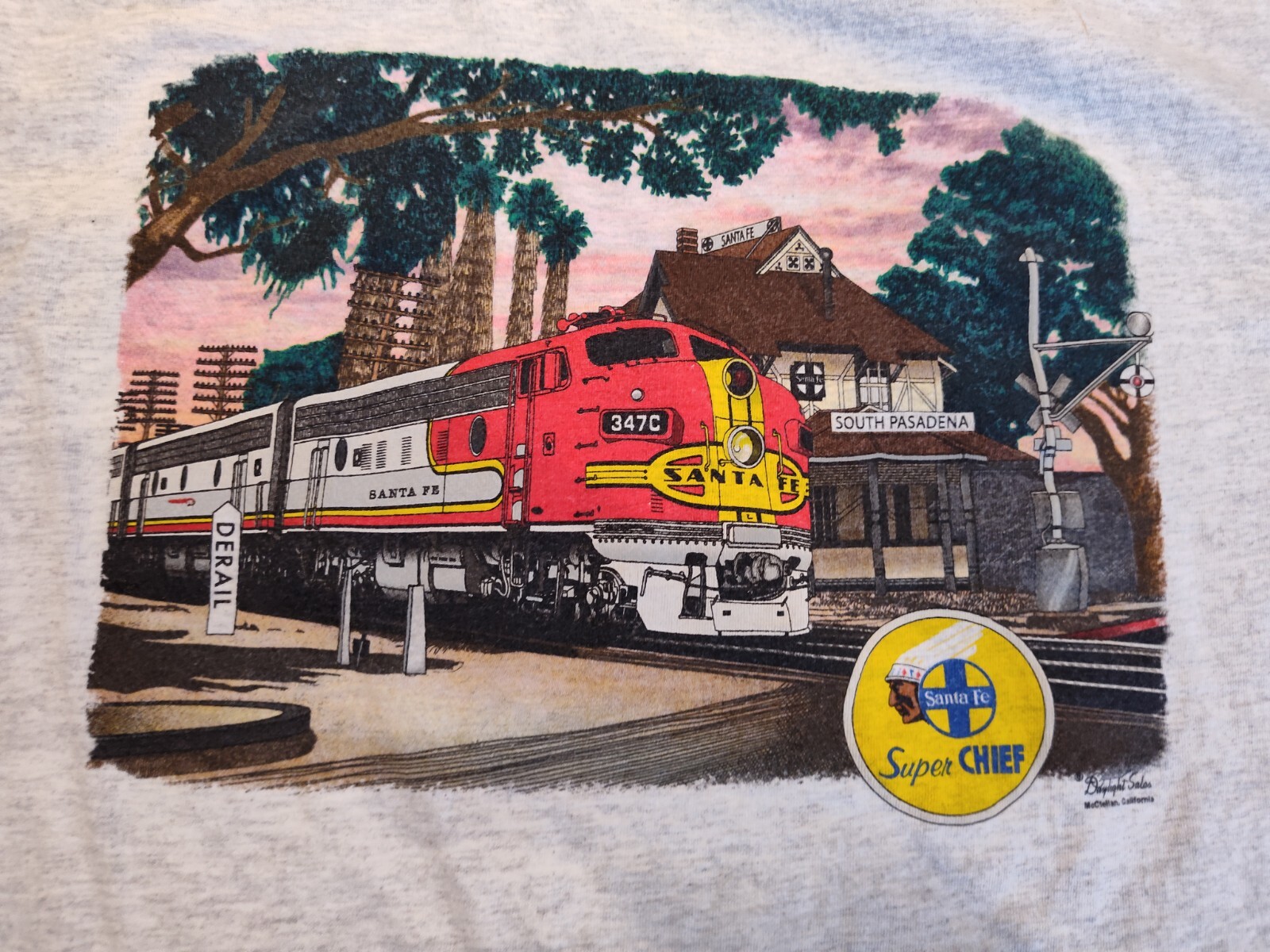 Vintage Sante Fe Super Chief Graphic Tee Shirt Grey Size XL Daylight Sales
