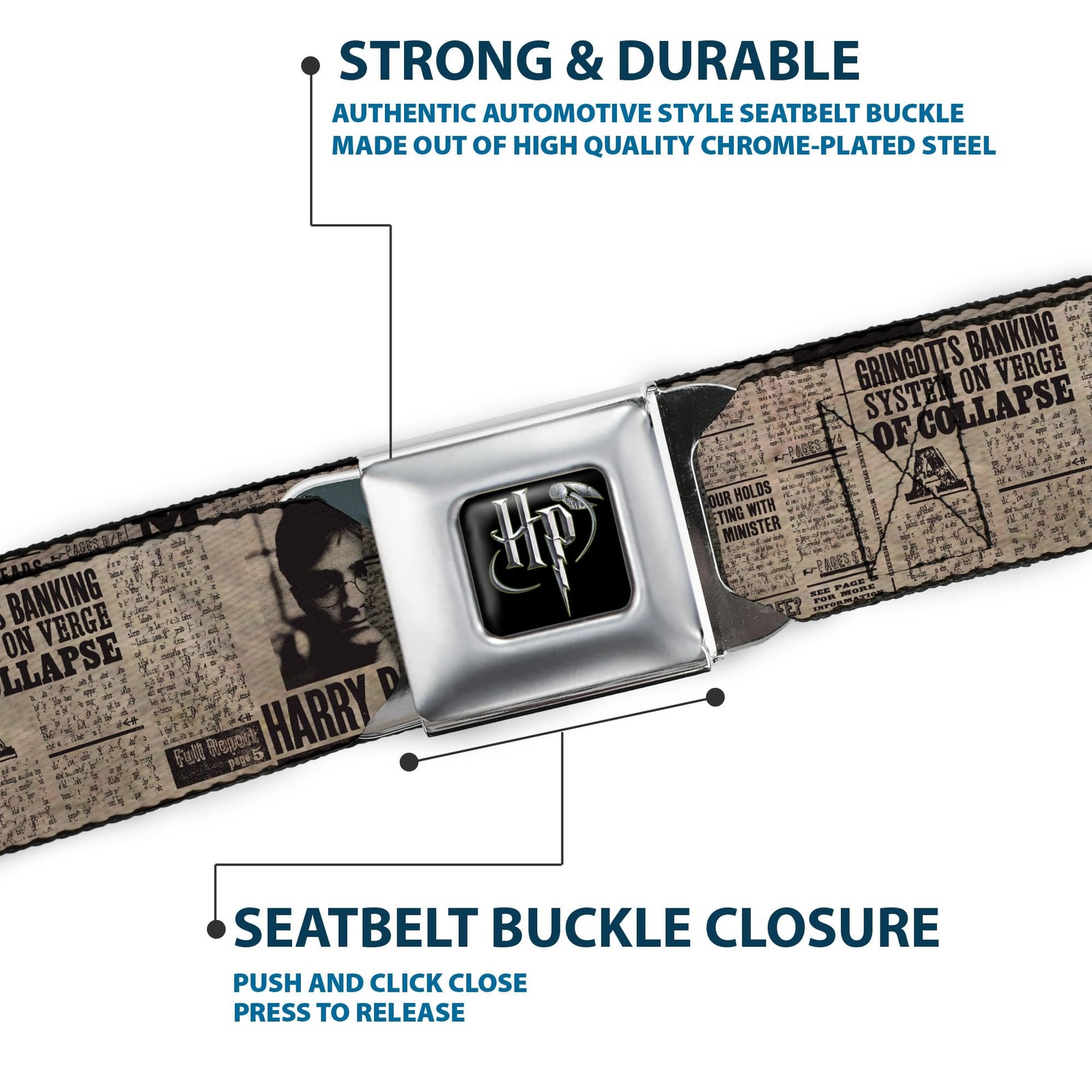 Seatbelt Belt – Harry Potter Newspaper Headlines – 1.0″ Wide – 20-36 Inches i…