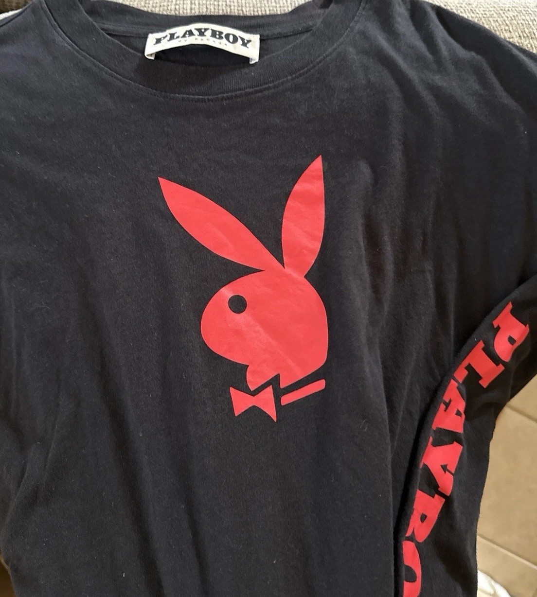 PLAYBOY by PacSun T-Shirt Mens Medium Black w/Red Logo Long Sleeve Casual Soft