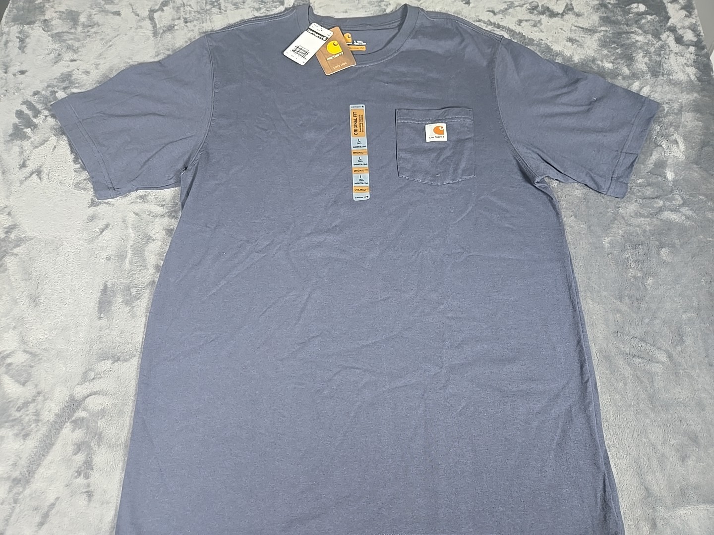 Carharrt T Shirt Mens Size Large Tall Blue Logo Graphic W/ Pocket Work NEW