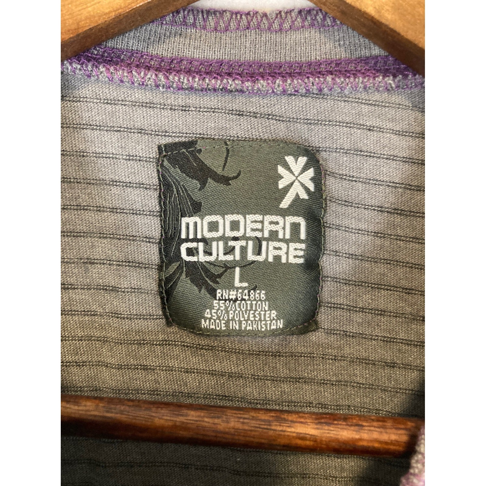 Skater Grunge Modern Culture Men Large Grey Purple Striped Contrast Henley Shirt