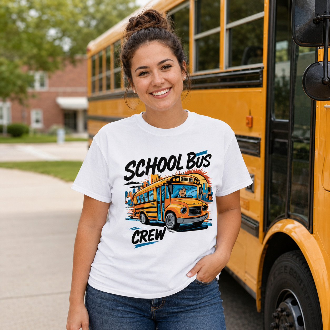 School Bus Crew Shirt Back to School Graphic Tee Funny School Staff Unisex Gift