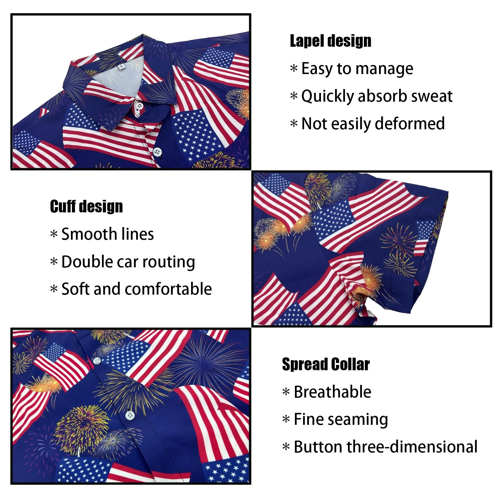 Men’s American Flag Hawaiian Shirt and Short Set 2 Piece Patriotic USA Outfit…