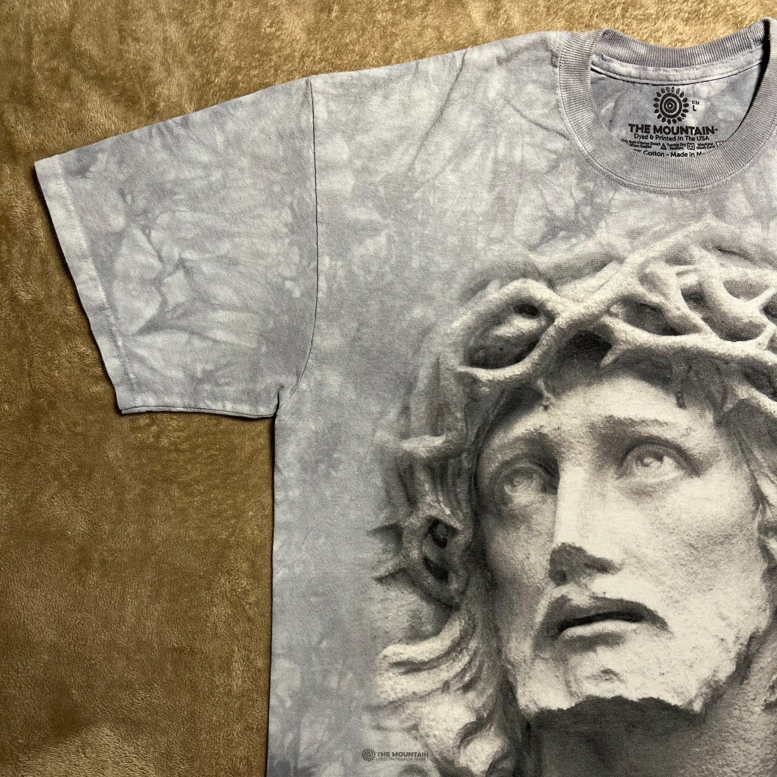 The Mountain Jesus Crown of Thorns T Shirt Mens L Gray Tie Dye Graphic Y2K Tee