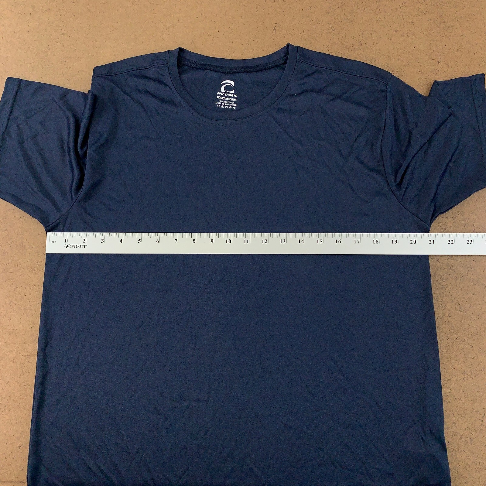 Epic Sports Adult Size Medium Navy Blue Short Sleeve Crew Neck Performance Tee