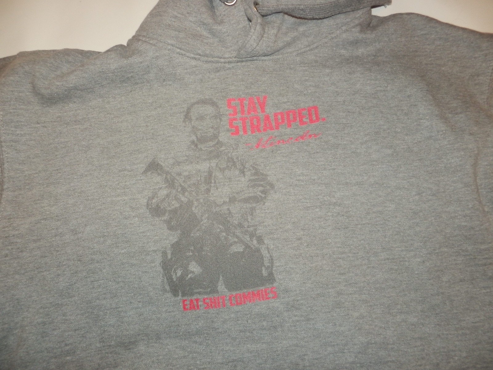 Stay Strapped Hoodie Gray Mens M Abraham Lincoln Soldier 2A Rare Guns