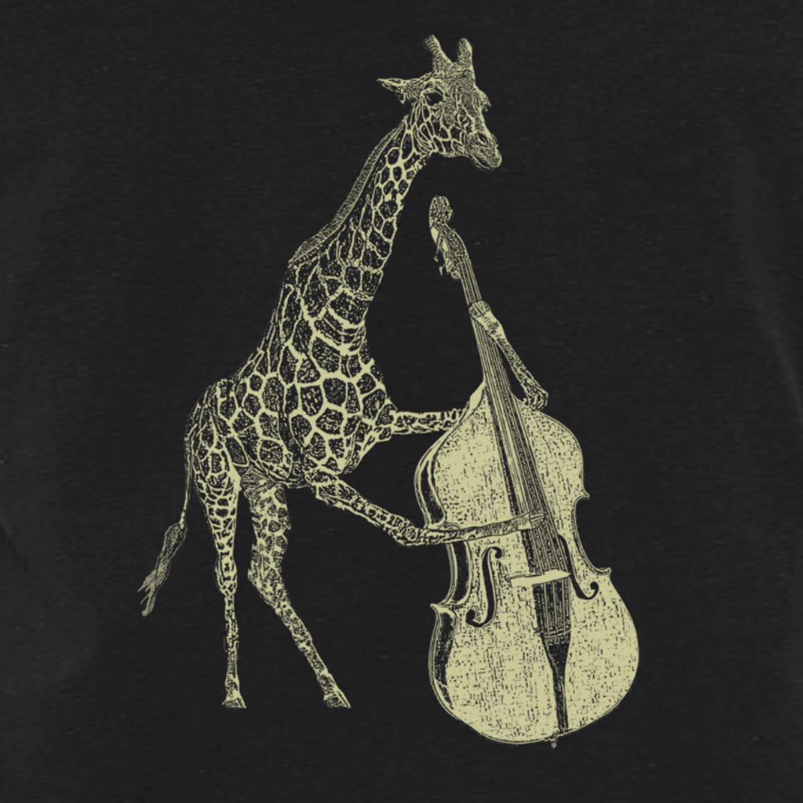 Giraffe Playing Bass T Shirt- Men’s Music Animal Tee- Guys Graphic Screen Print