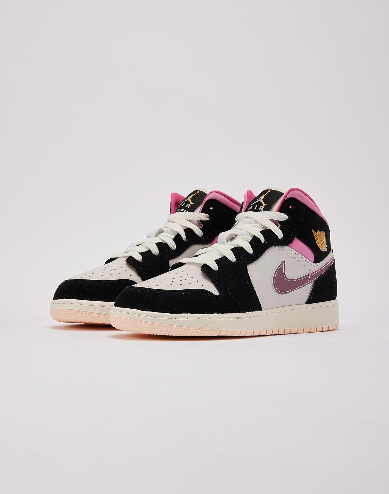 Jordan Air 1 Mid SE Grade-School (Black) – Black/Sail/Pinksicle/University Gold