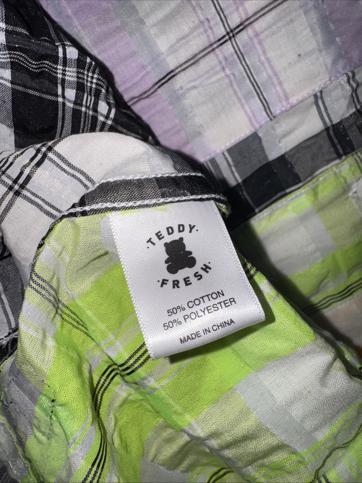 Teddy Fresh Short Sleeve button Shirt Mens Medium multicolor neon panel NEW