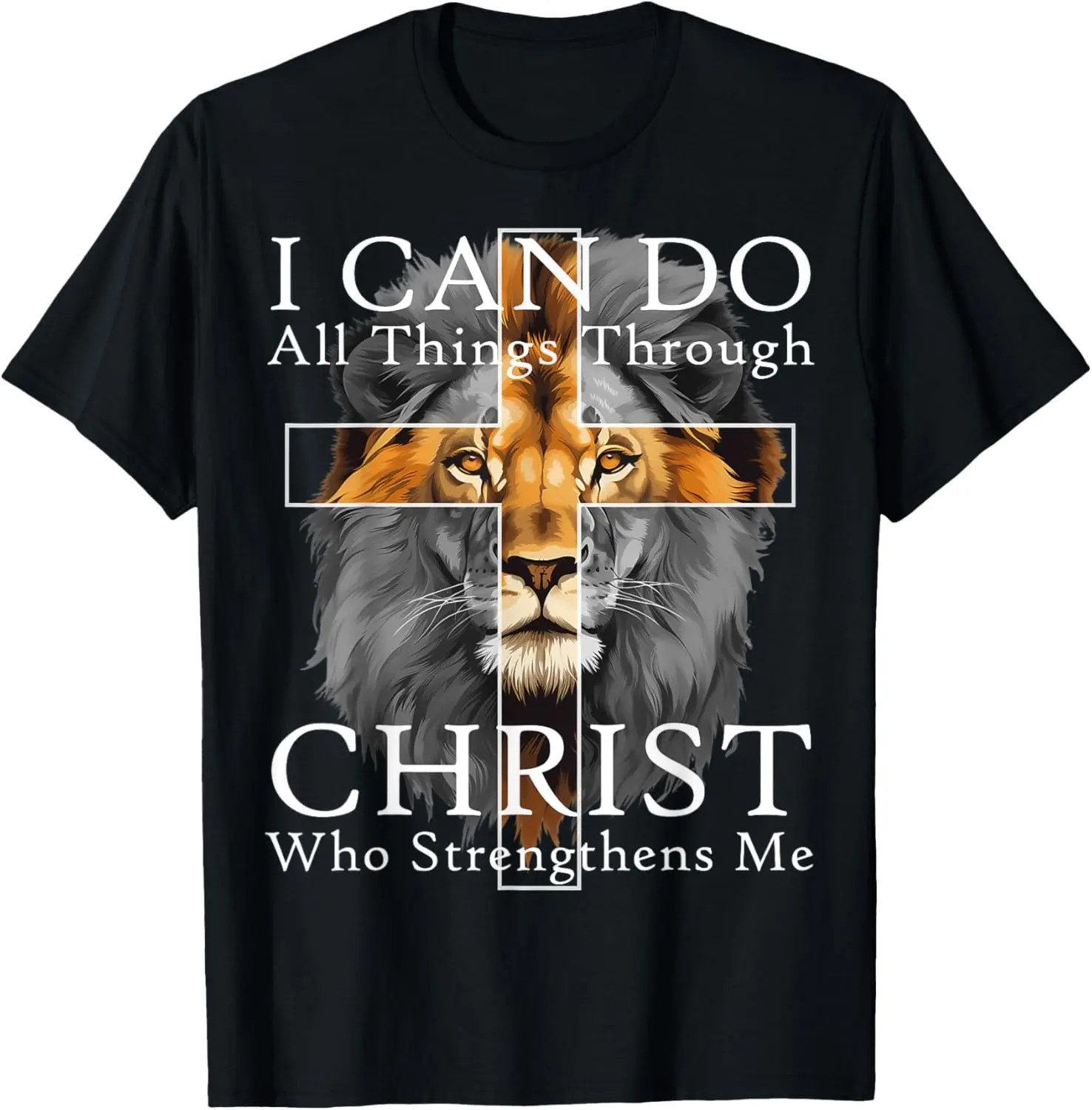 [100% Cotton] Strong Lion With Cross Christian Faith Inspirational T-Shirt