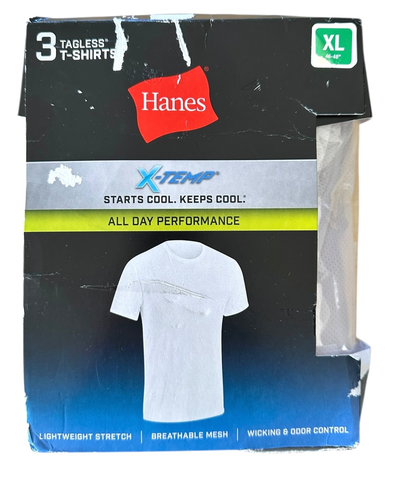Hanes Men’s Undershirts T-Shirt Pack, 3-Pack X-Temp Moisture-Wicking Sz XL White
