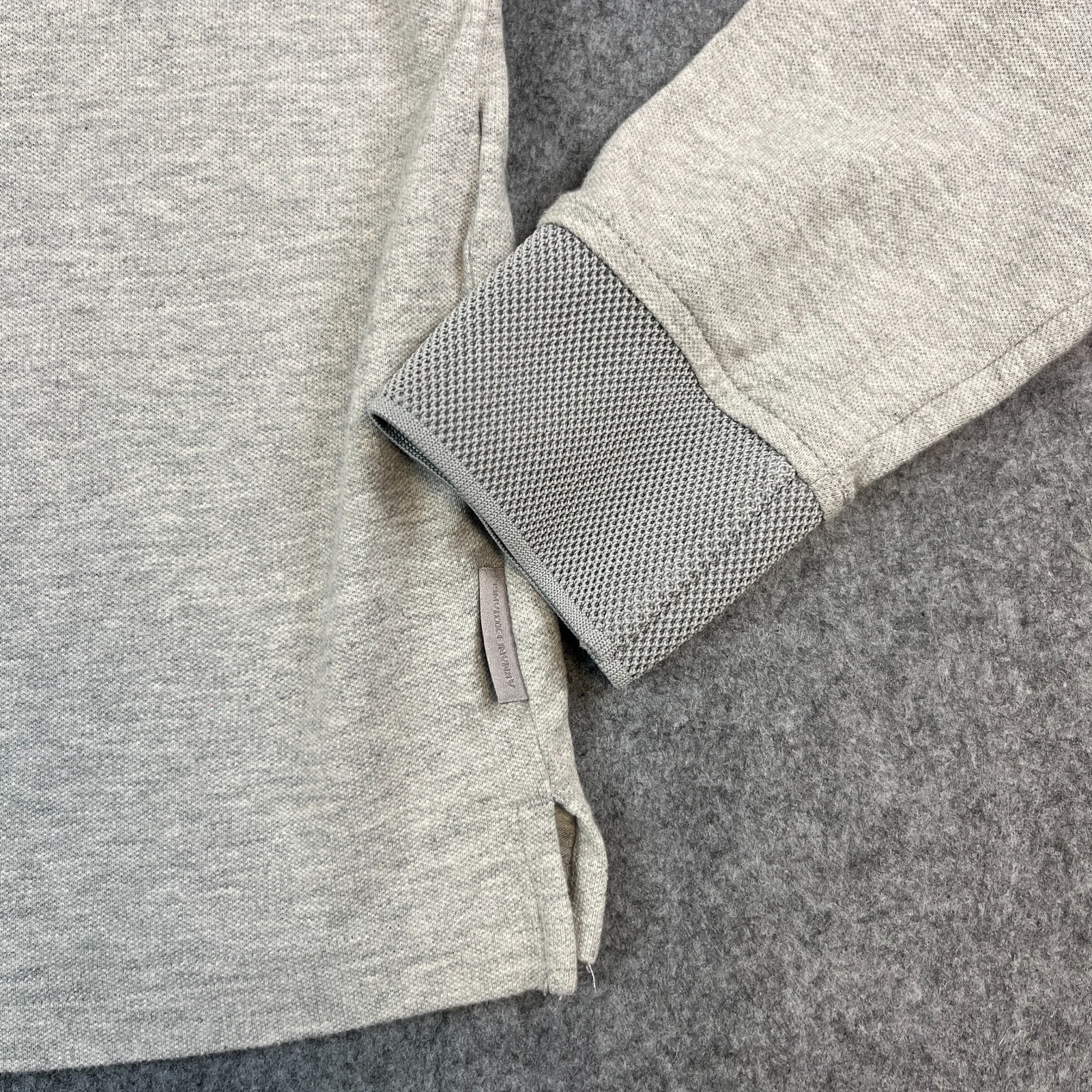 Armani Exchange Mens Long Sleeve Polo Shirt S Grey Marl AX Logo Contrast Cuff