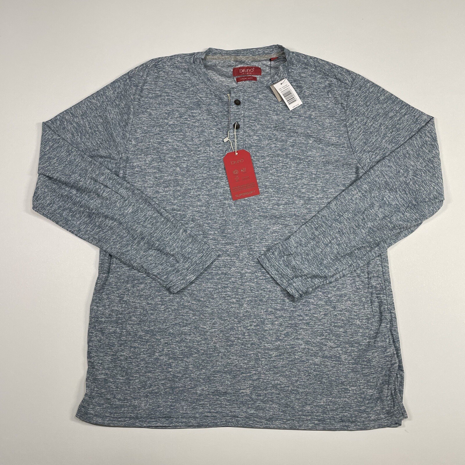 Bruno Milano Shirt Men’s XL Corsair Blue Long Sleeve Super Soft Henley Tee NEW