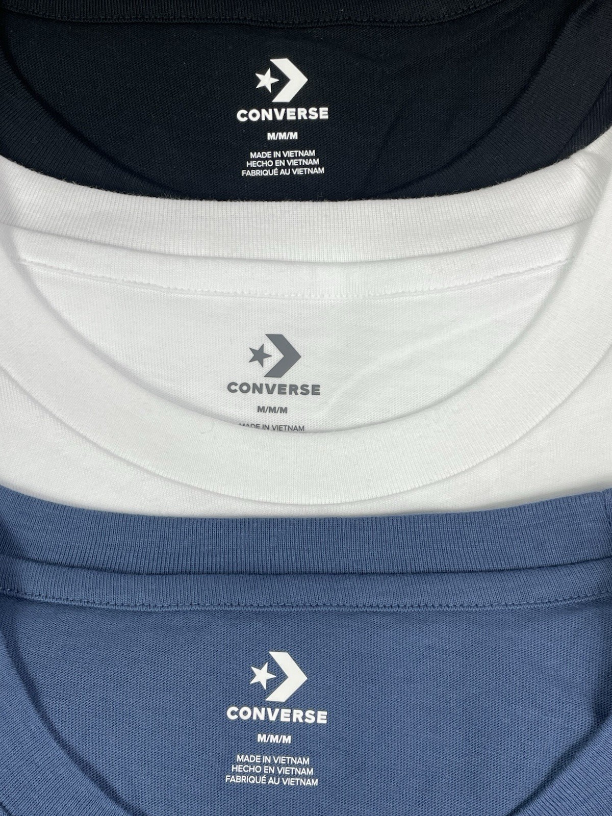 Converse Men’s Lot of 3 Logo Crew Tees in Black, White & Blue Pick Your Size NWT