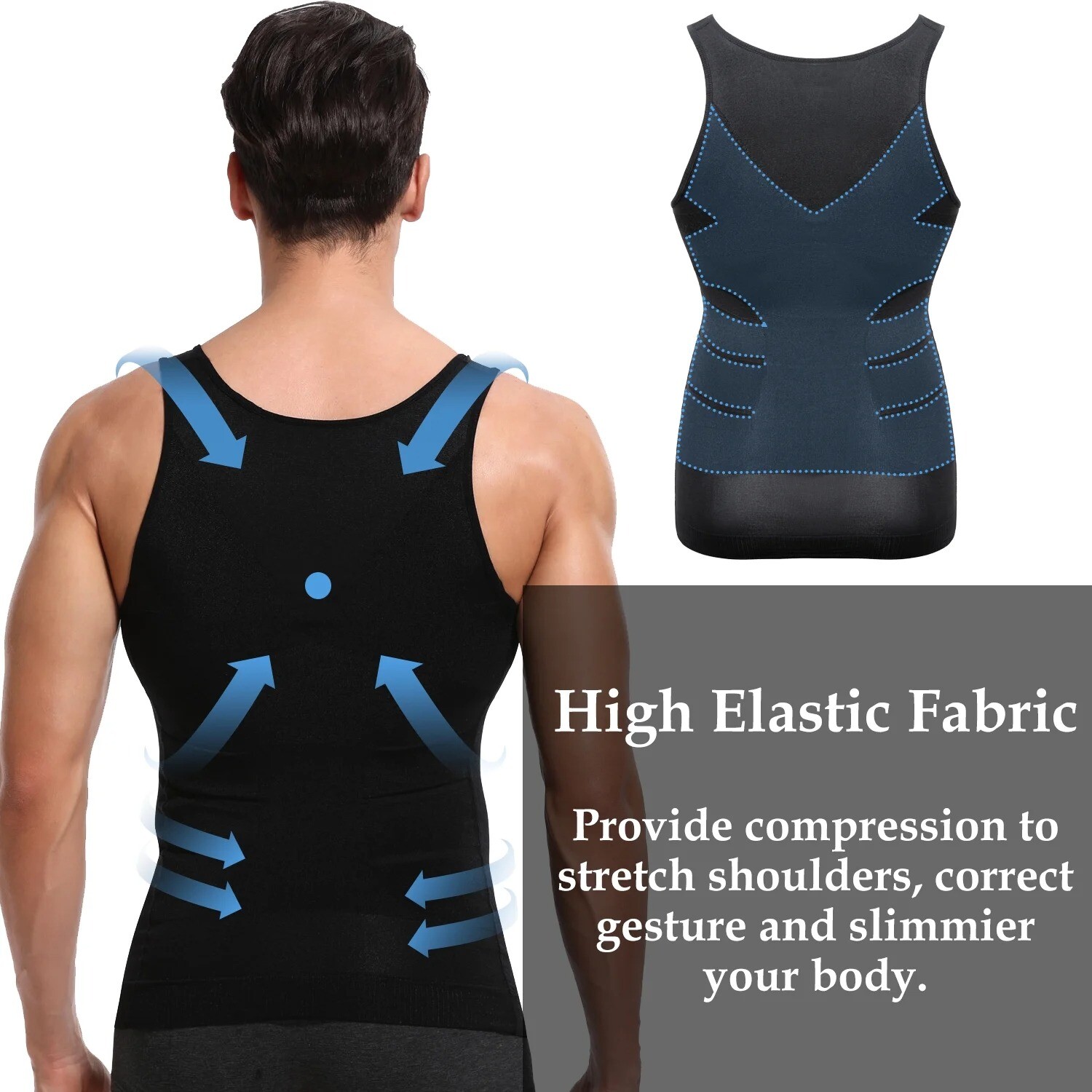 3 Pack Men Compression Shirts Slimming Body Shaper Vest Tummy Control Shapewear