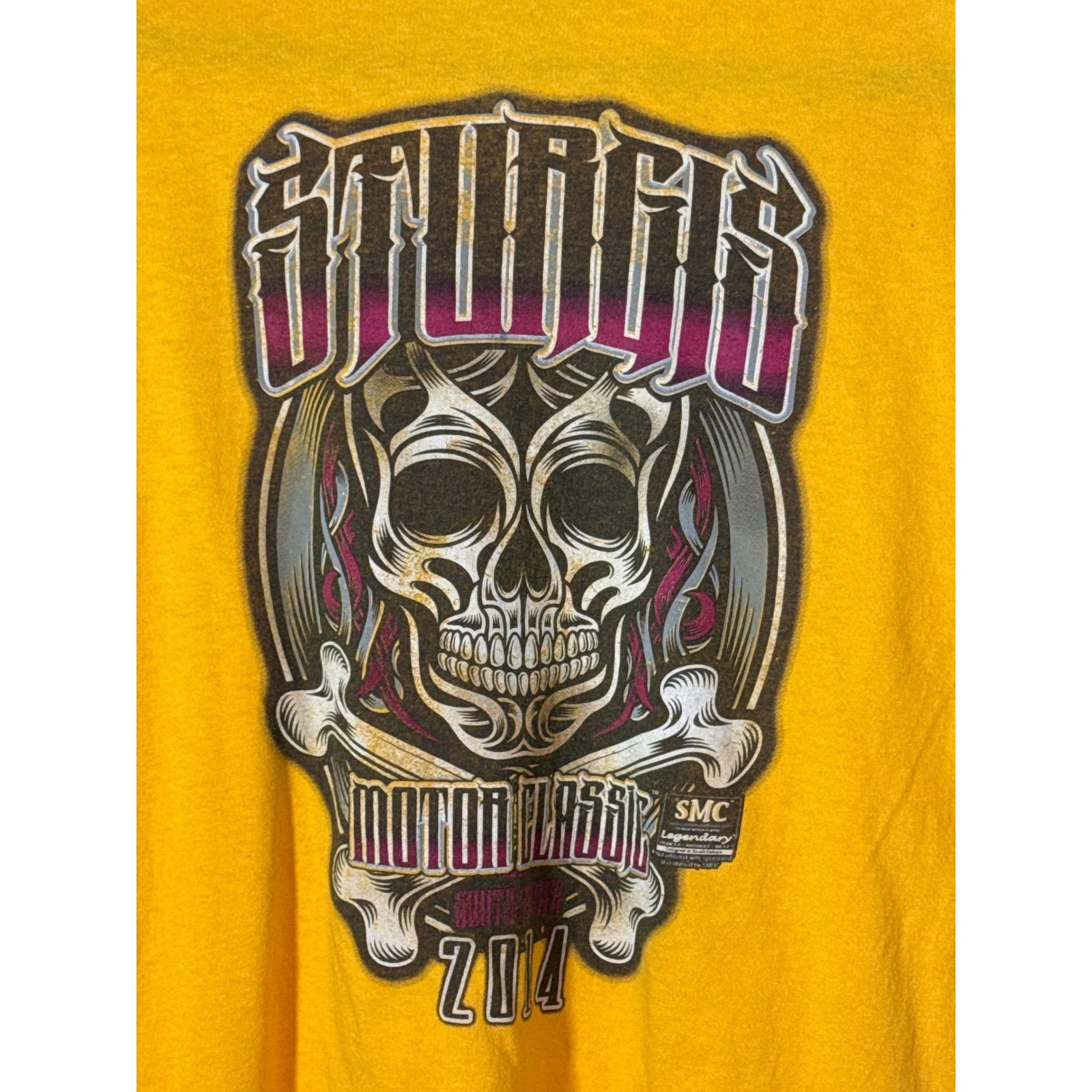 Gildan Sturgis Motor Classic 2014 T-Shirt Mens 2XL Yellow Skull Graphic Rally