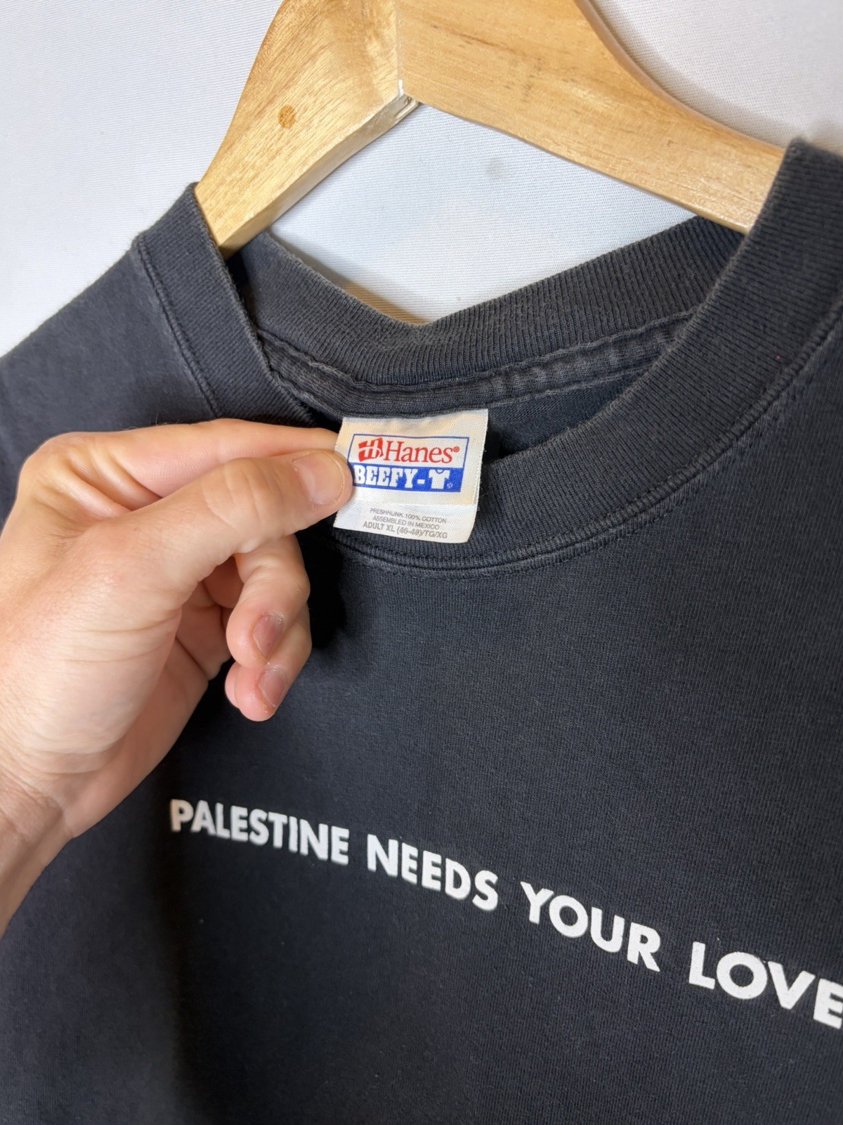 Vintage 90s Palestine Needs Your Love T Shirt Black Hanes Beefy Sz XL