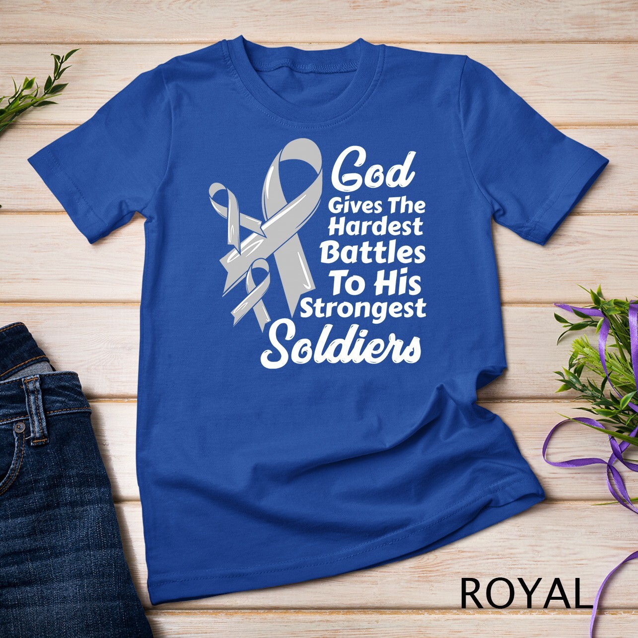 Brain Cancer Awareness Ribbon Fight Chemo Faith Soldiers God Unisex T-shirt