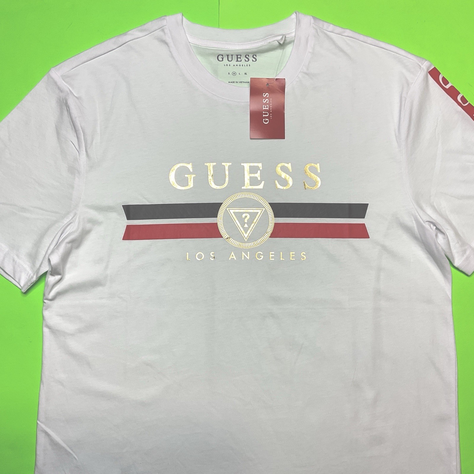 GUESS Los Angeles Men’s Short Sleeve T-Shirt MEDIUM White w/Black, Red, Gold NEW
