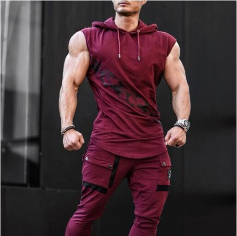 Men’s Fashion Trend Casual Camouflage Color Short Sleeve Hooded T-shirt