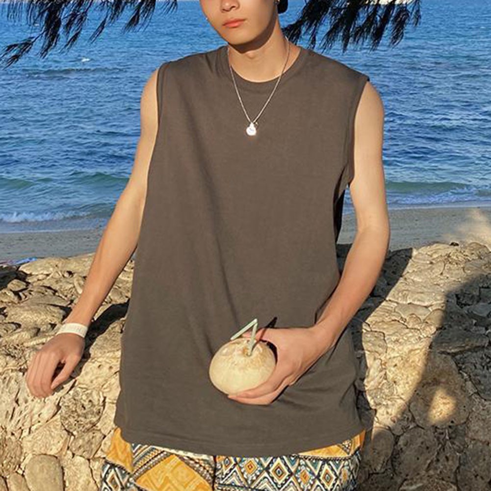 Fashion Vacation Daily Men’s Vest Summer Tank Solid Tops Casual Slight Stretch
