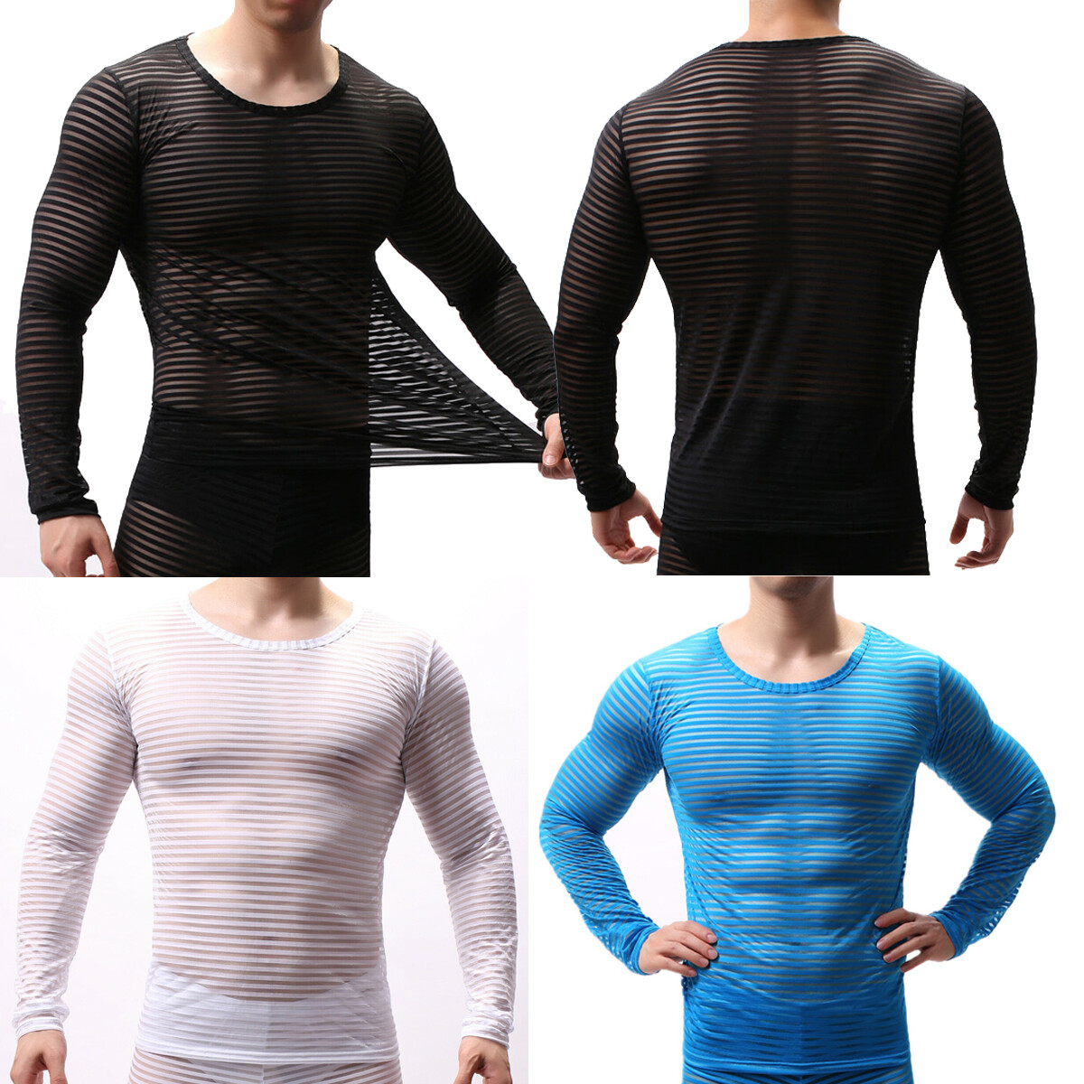 Men See Through Tank Top Striped Sheer Vest Clubwear Muscle T-Shirt Undershirts