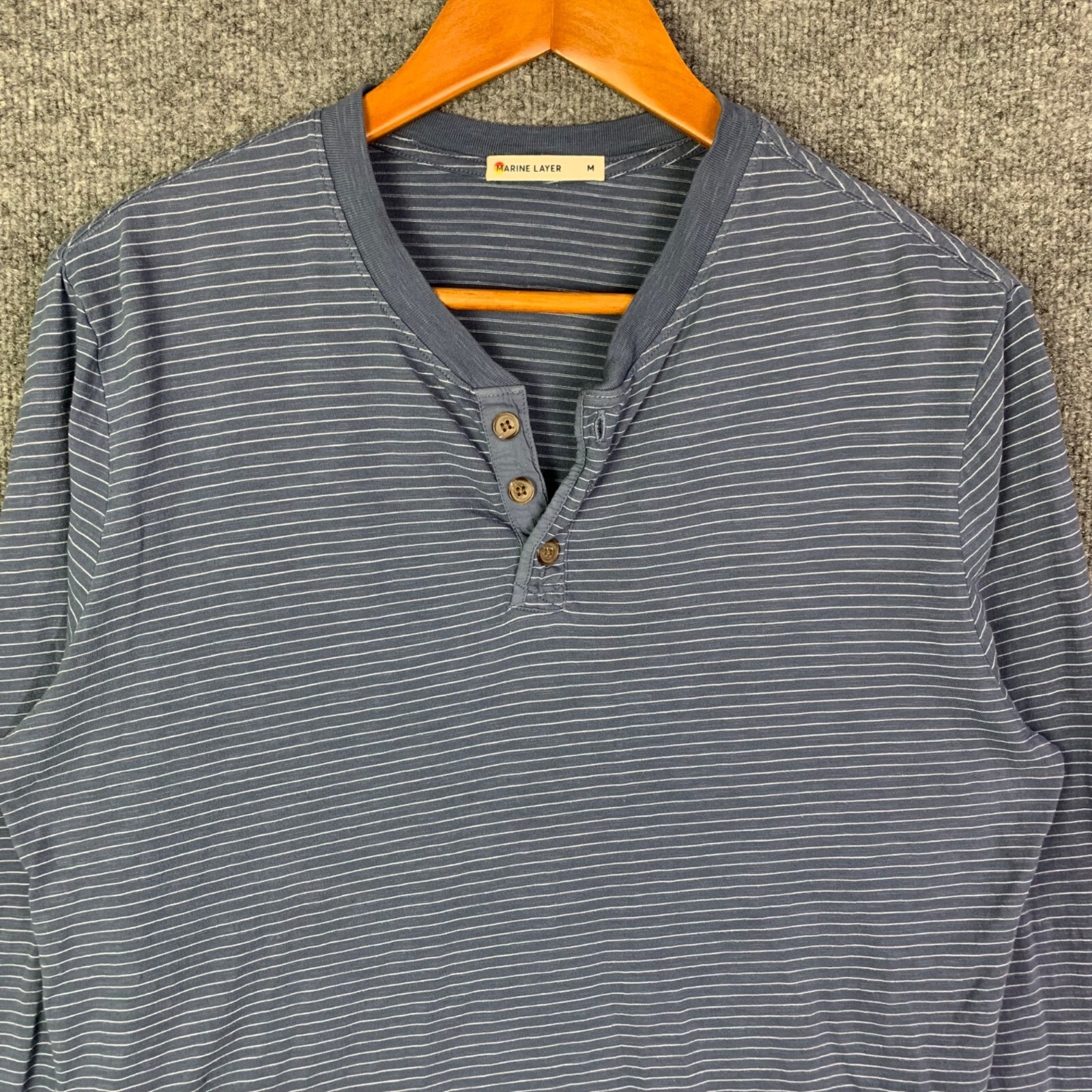 Marine Layer Henley Shirt Men Sz Medium Striped Long Sleeve Pullover
